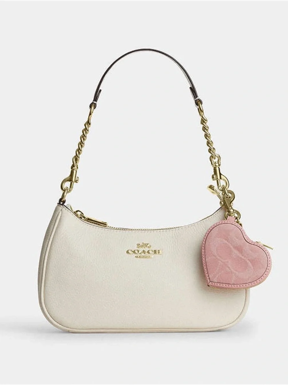 Coach Pink Denim Heart Charm Keychain Bag